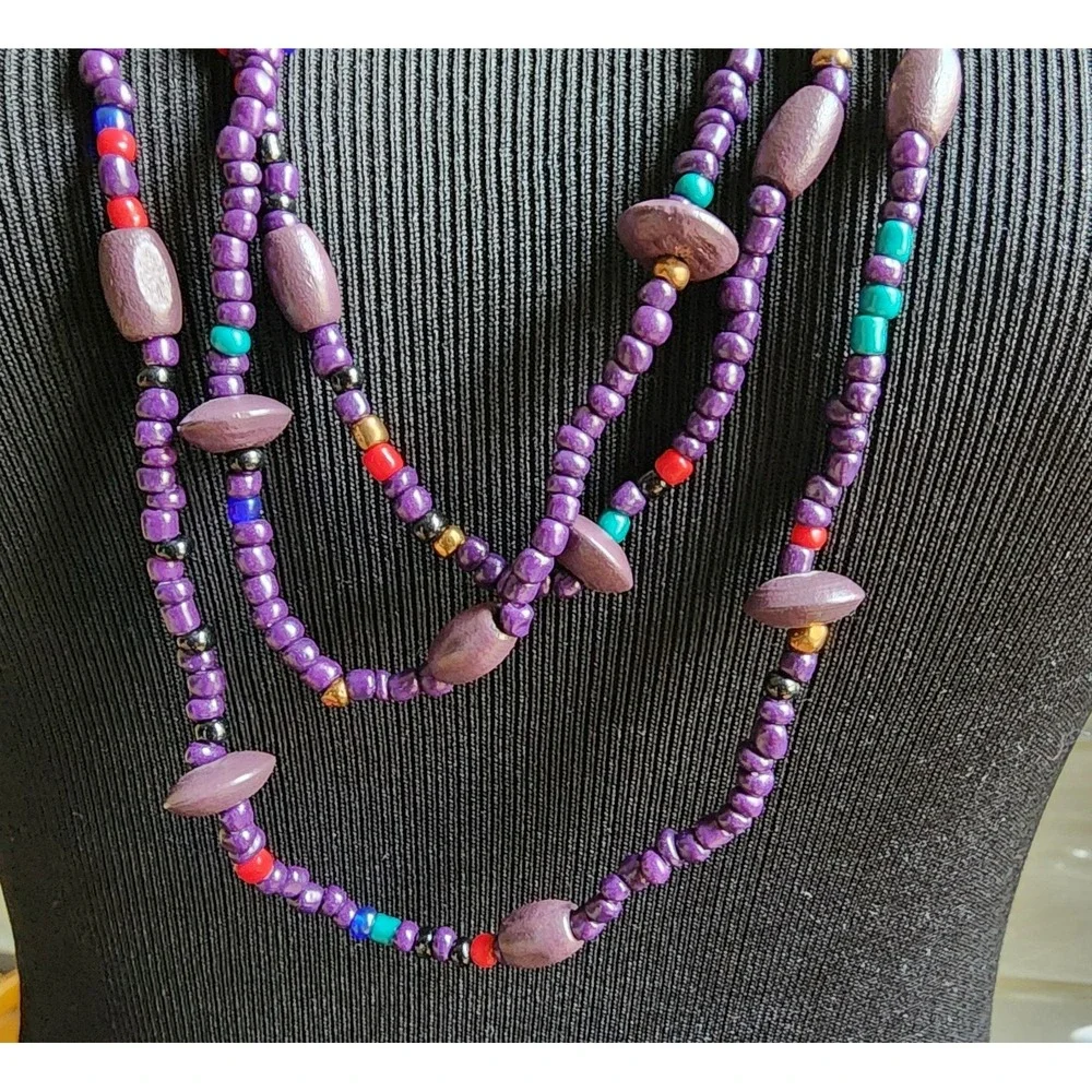 Multi-Strand Purple Beaded Necklace